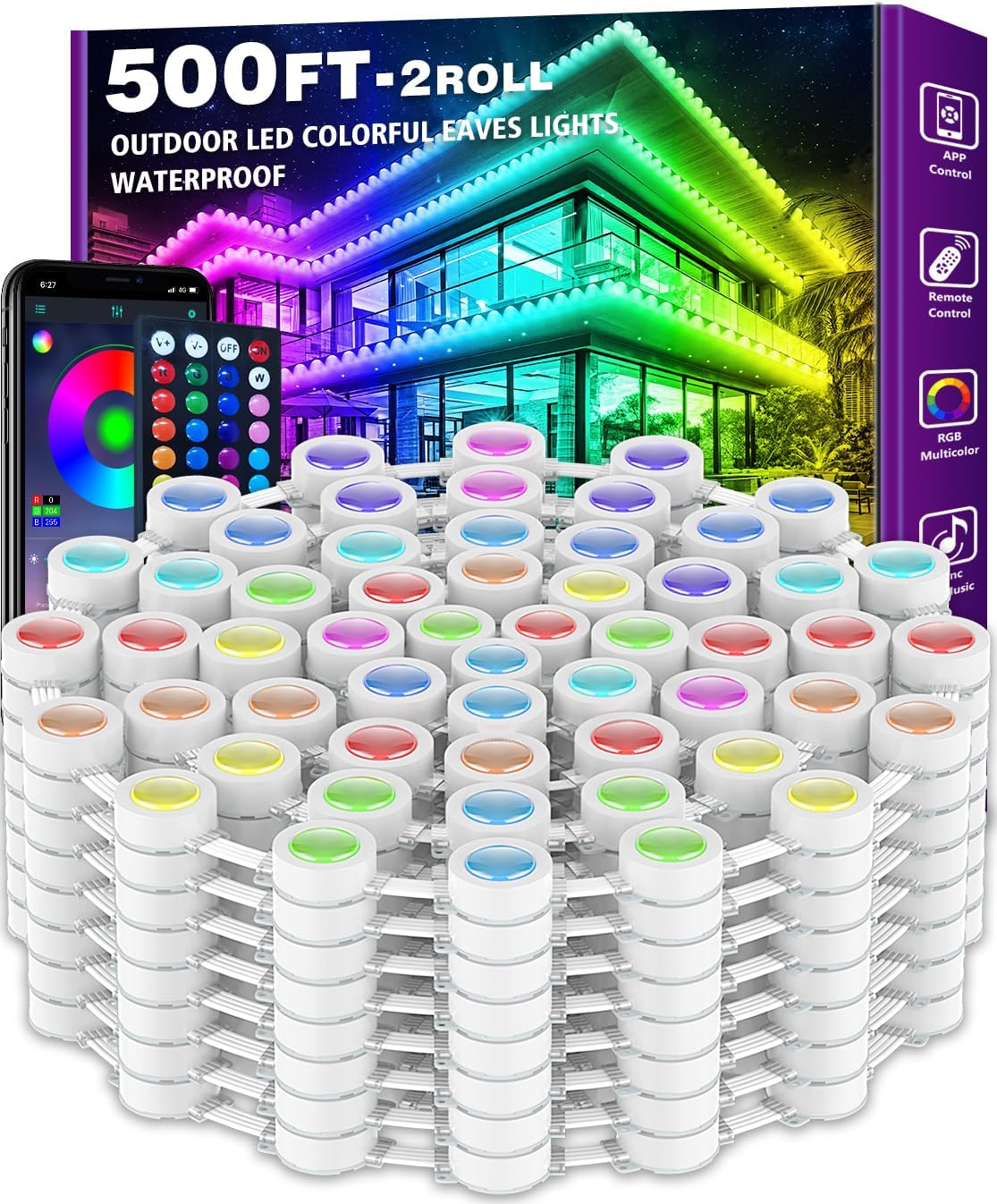 500FT Permanent Outdoor Lights,RGB Eaves Lights with App Control Remote,DIY Scen...