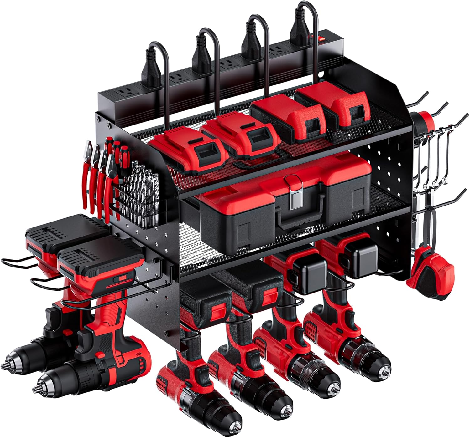 TRZZ Power Tool Organizer with Charging Station, 3-Layer, 8 Outlets, Cordless Dr...