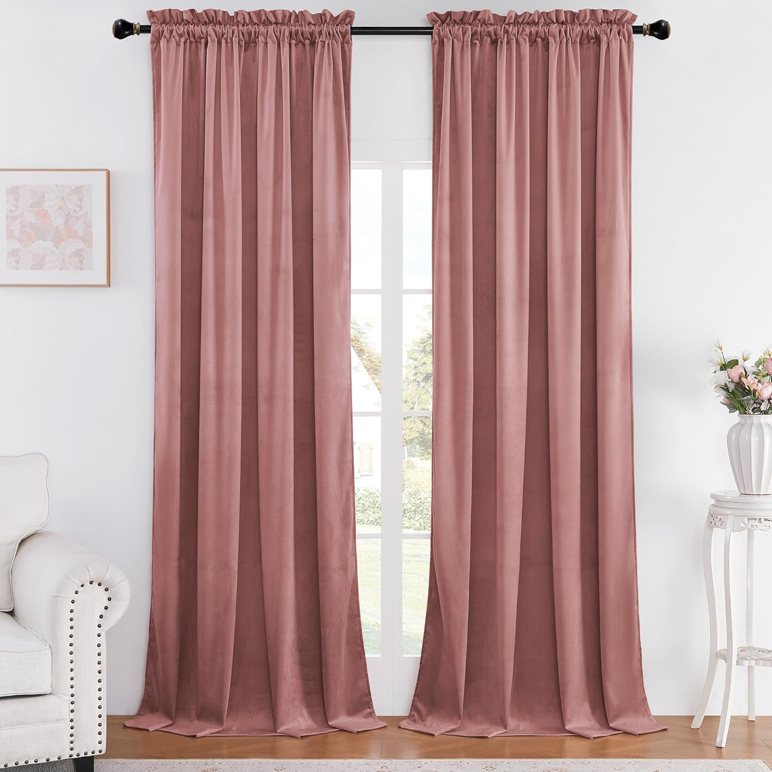 Timeper Pink Velvet Curtains, Special Light Blocking Curtains for Bedroom, Uniqu...