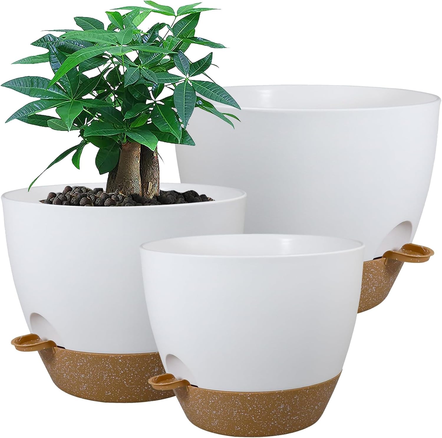 Large Self Watering Pots, 12/10/9 Plastic Planters with High Drainage Holes and...