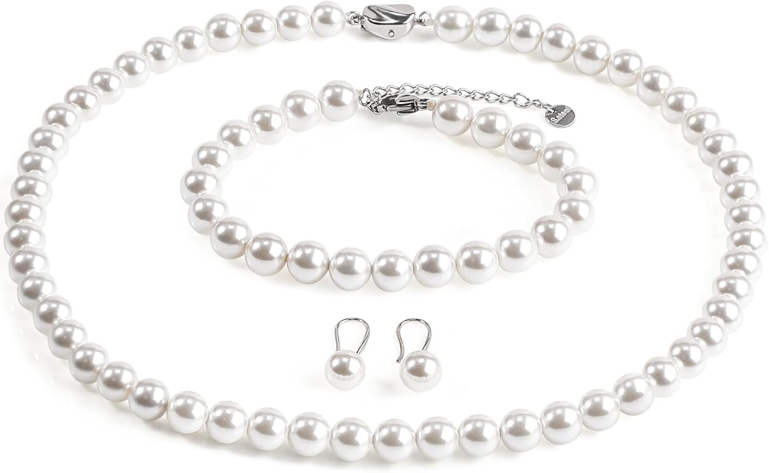 Elegant AOOVOO Pearl Necklace Set, Stunning Jewelry Set with 8mm Round Shell Pea...