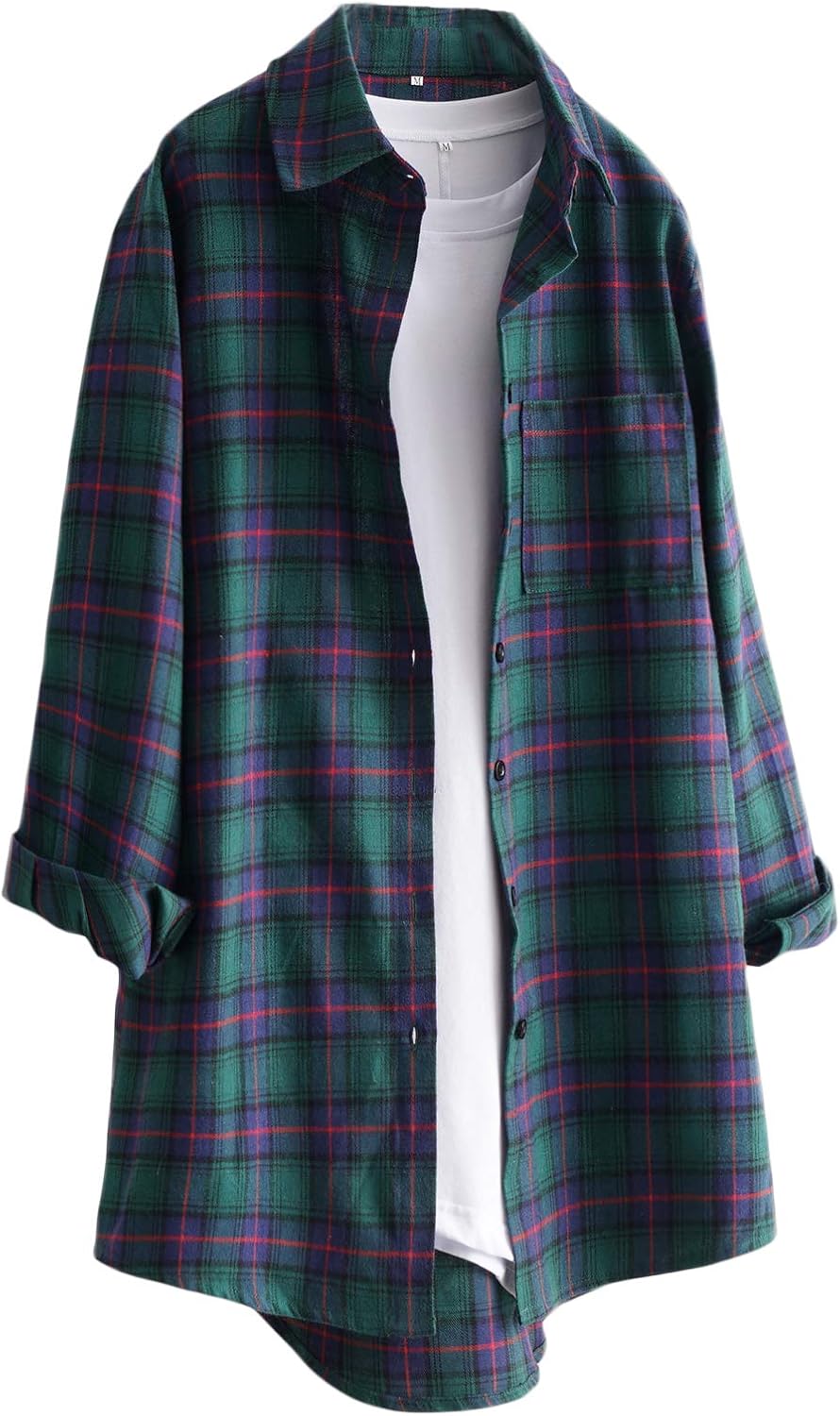 Minibee Women's Cotton Blouses Tops Plaid Long Sleeve High Low Button Down Shirt...