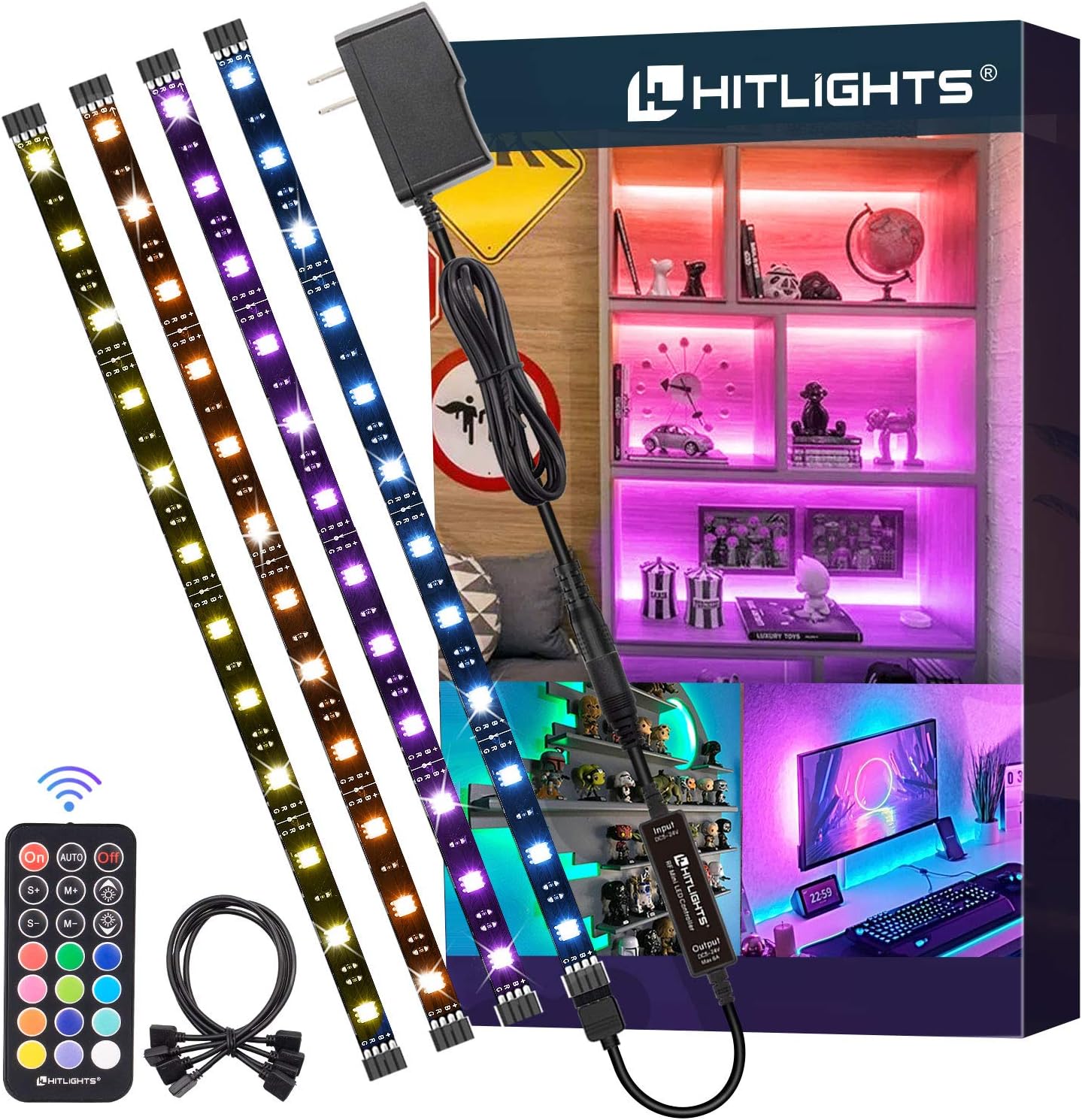 LED Strip Lights, HitLights 4 Pre-Cut 1ft/4ft Small Light Strips Dimmable, RGB 5...