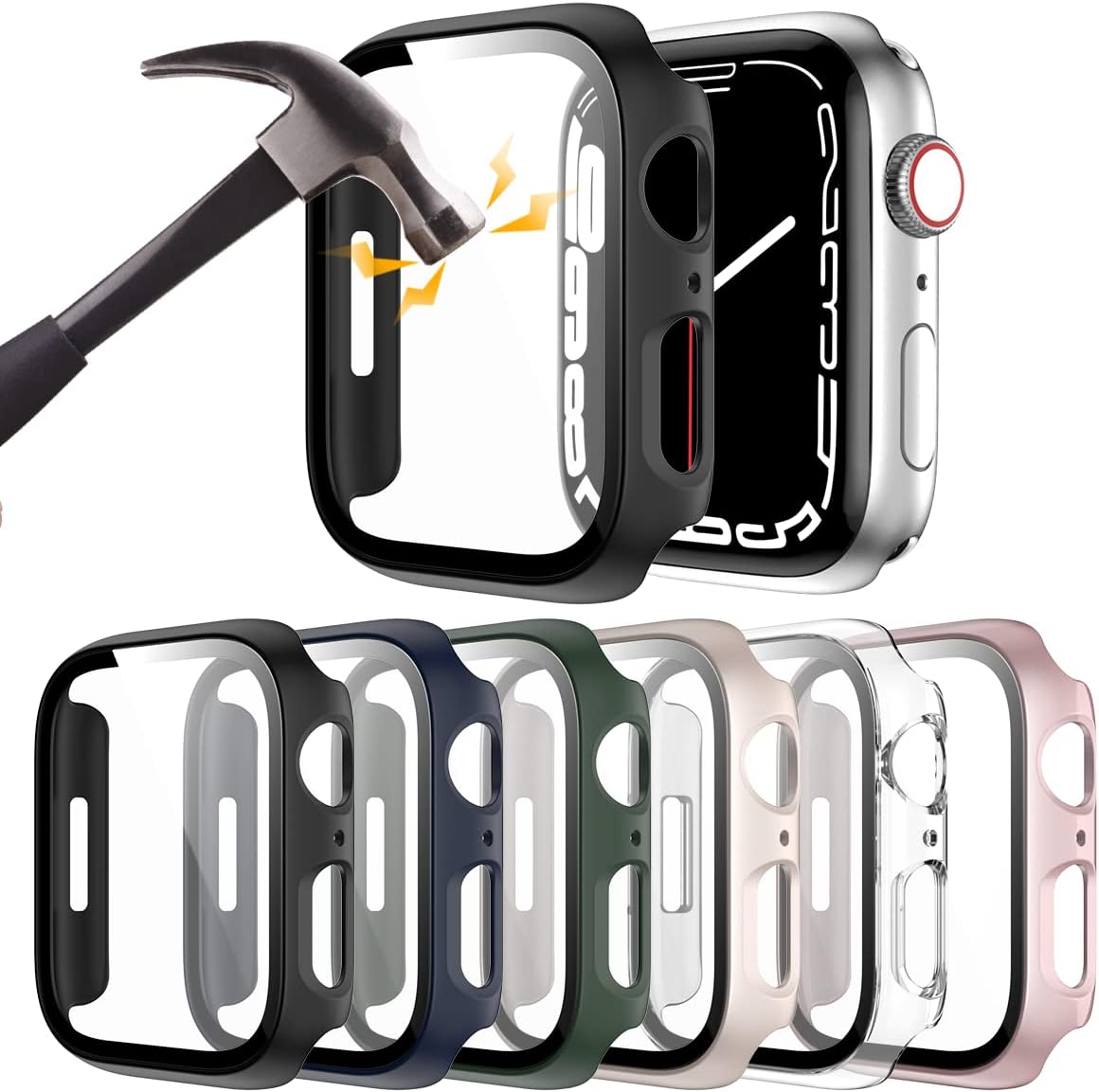 Rontion 6 Pack Hard PC Case with Tempered Glass Screen Protector for Apple Watch...