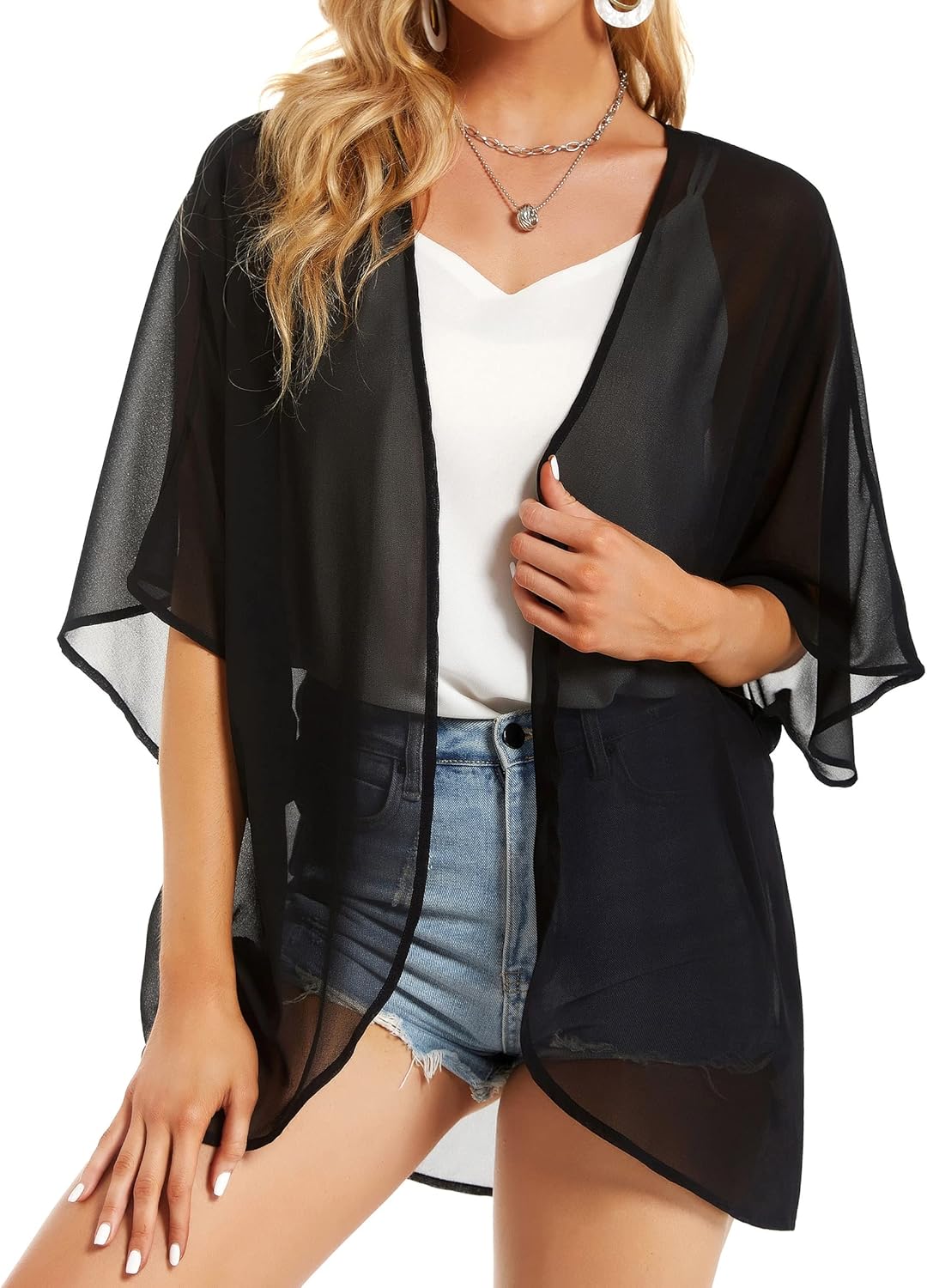 Womens Kimono Beach Cover Up Chiffon Cardigan Floral Tops Loose Capes Medium 1-s...