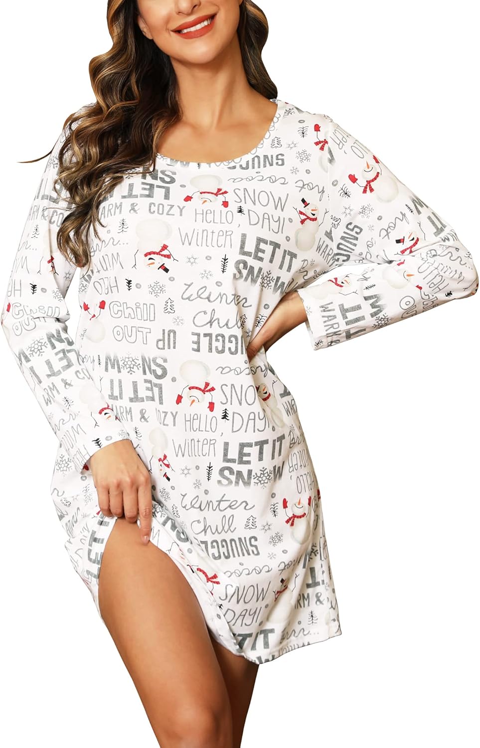 ENJOYNIGHT Women's Cotton Sleepwear Long Sleeves Nightgown Print Tee Sleep Dress...