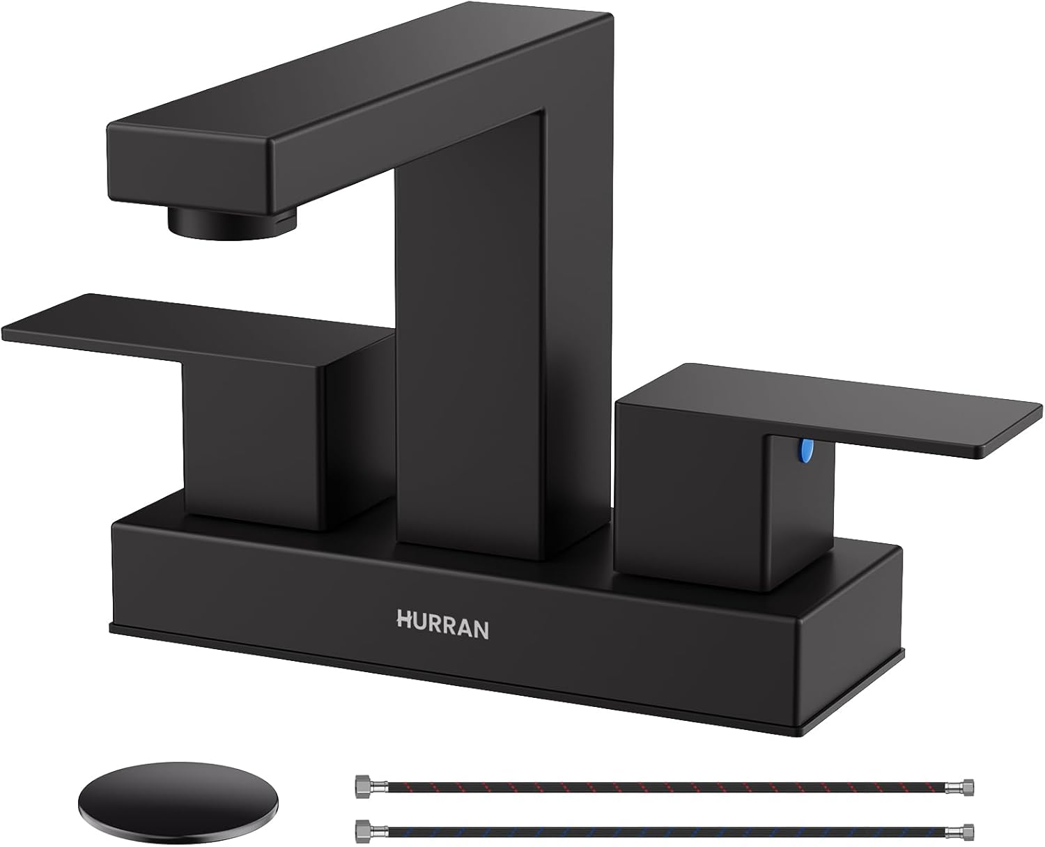 Matte Black Bathroom Sink Faucet, Hurran 4 inch Bathroom Faucets for Sink 3 Hole...