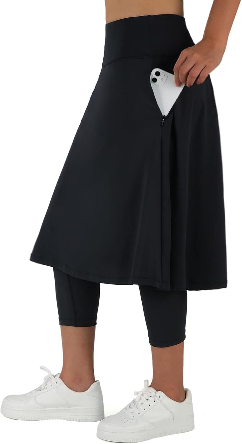 ANIVIVO Women Long Knee Length Skirt with Capris Leggings,Skirted Leggings with...