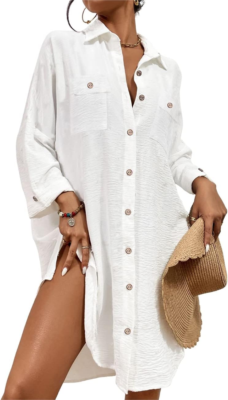 Bsubseach Womens Modern Swimsuit Cover Up Blouse Button Down Shirt Dresses Tops...