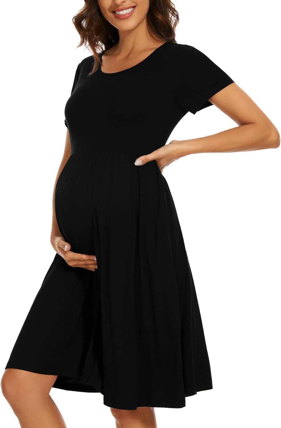 Women's Maternity Dress, Special Short Sleeve Pregnancy Clothes with Pockets, St...