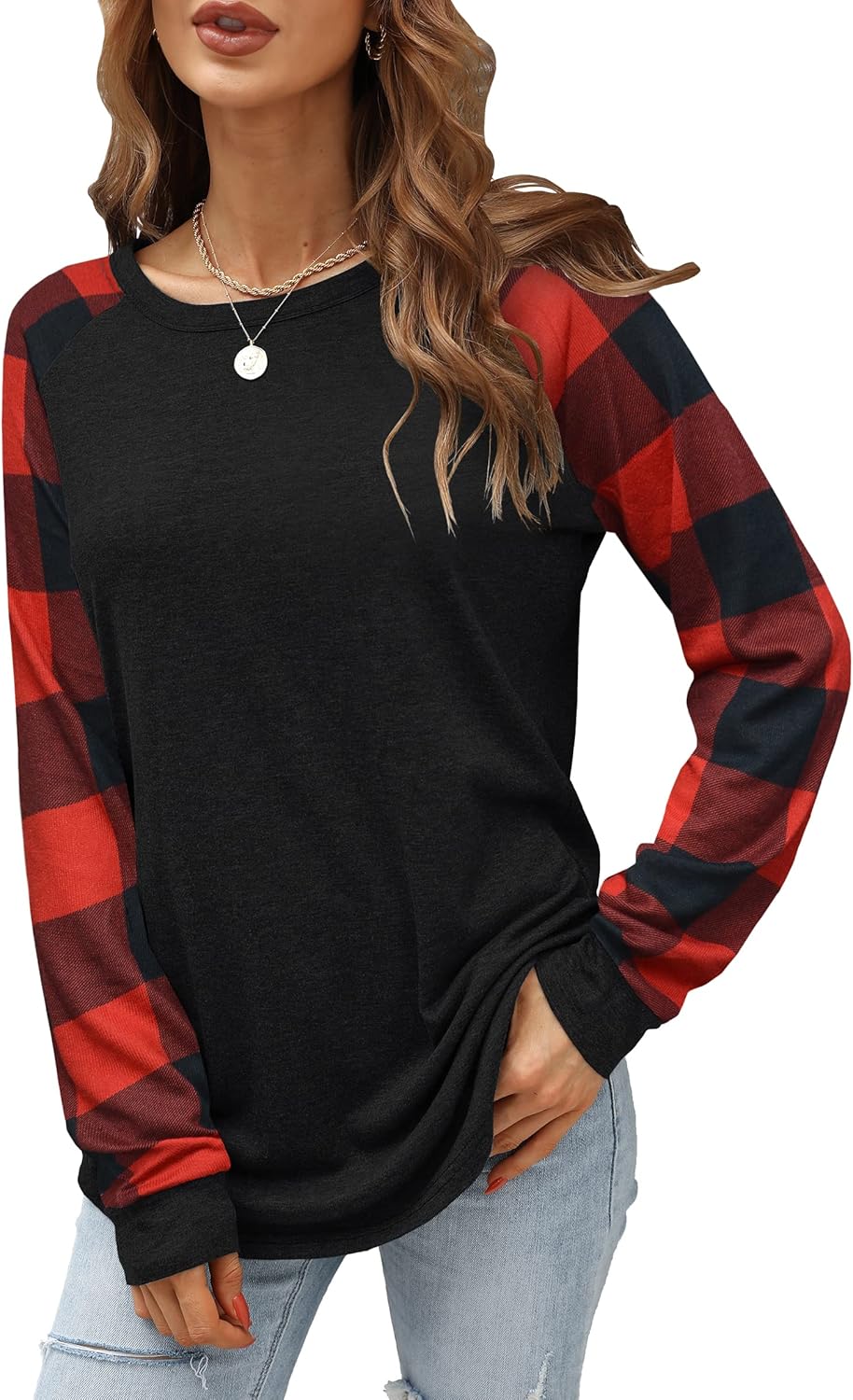 Aifer Womens Long Sleeve Tops Crewneck Casual Shirts 2024 Fall Fashion Trendy Ou...