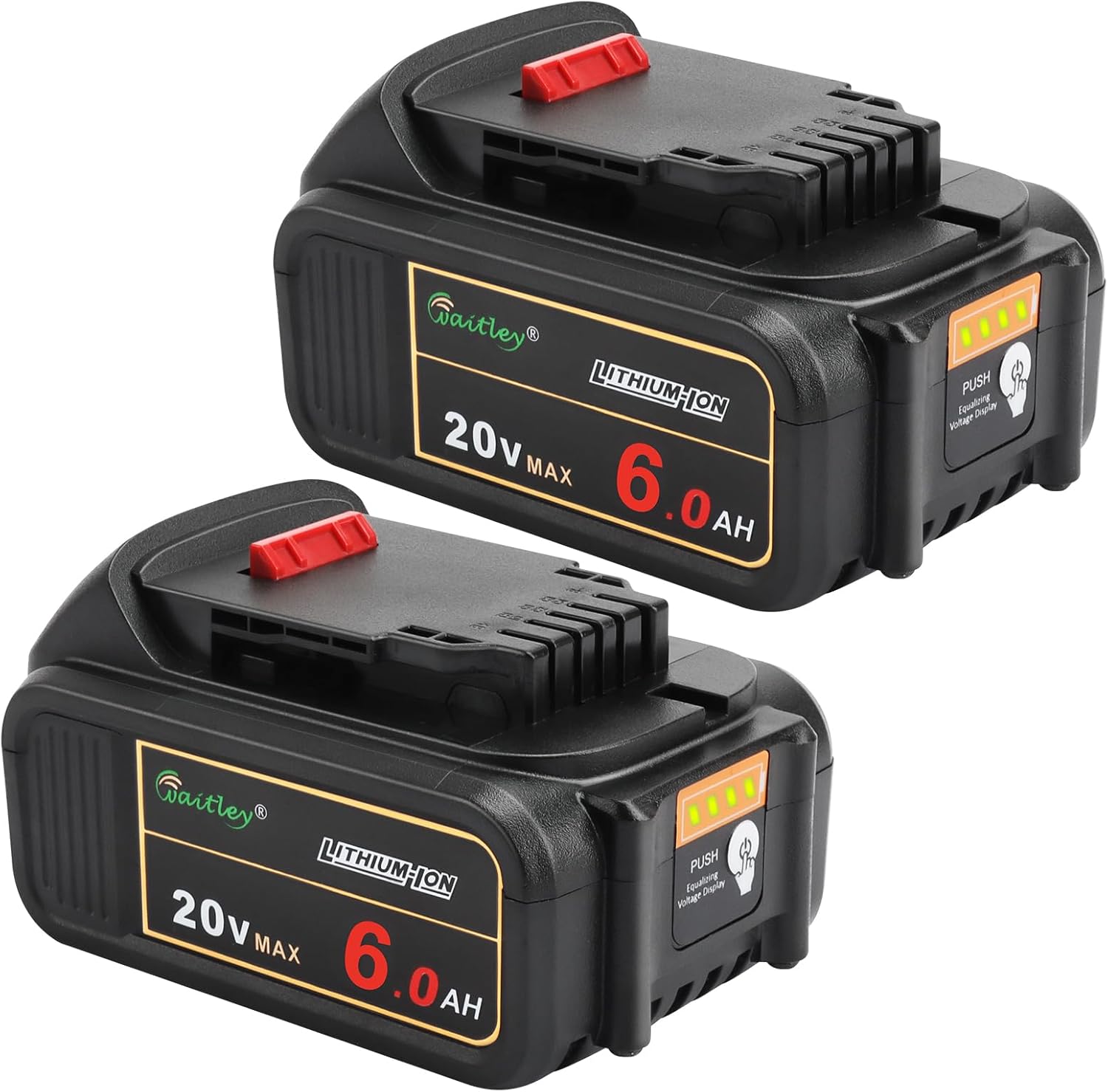 waitley 2 Pack 20V 6.0A Replacement Battery Compatible with Dewalt DCB200 DCD DC...