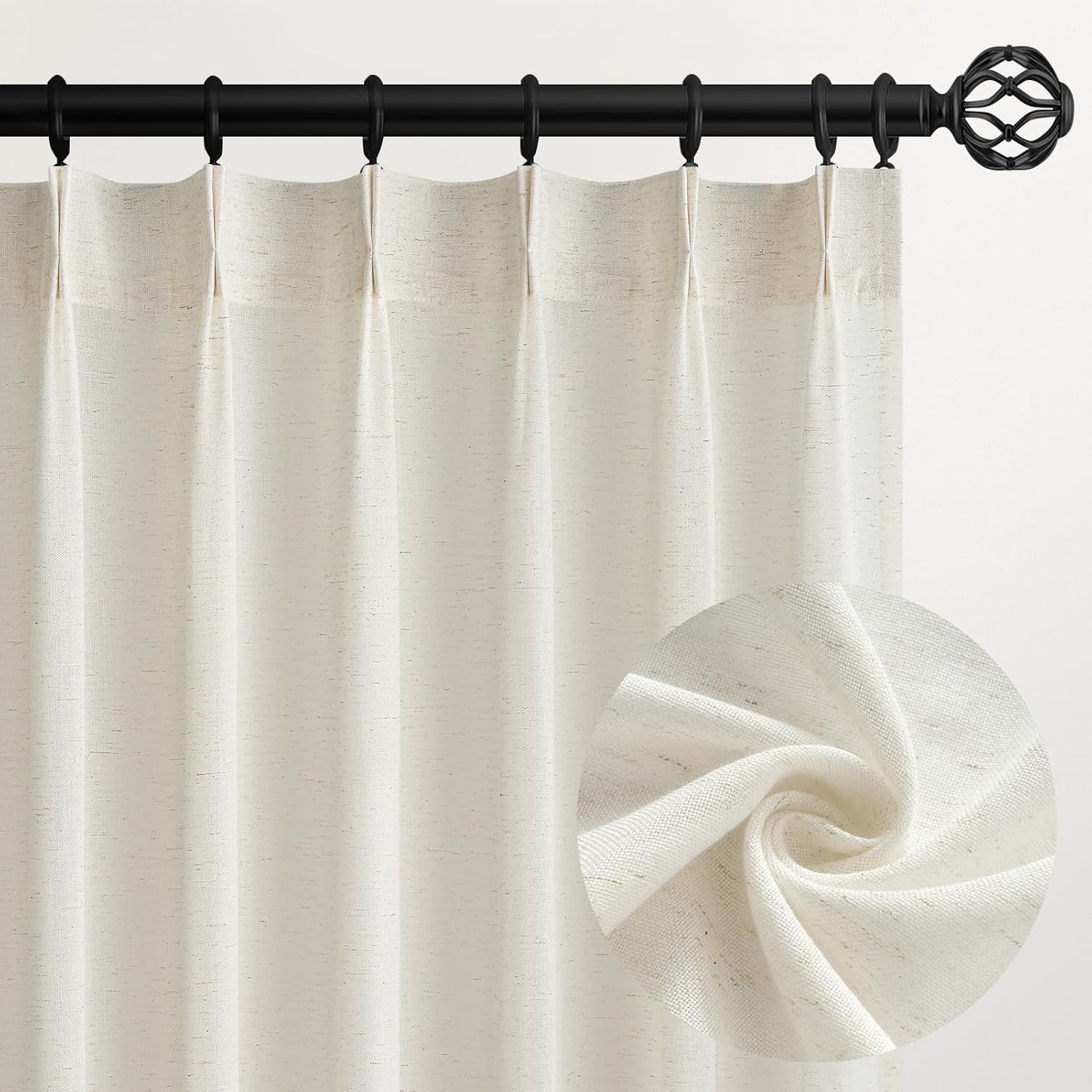 Topfinel Natural Pinch Pleated Linen Curtains 84 Inch Length 2 Panels for Bedroo...