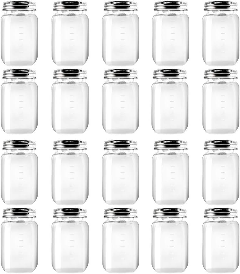 novelinks 16 Ounce Clear Plastic Jars Containers With Screw On Lids - Refillable...