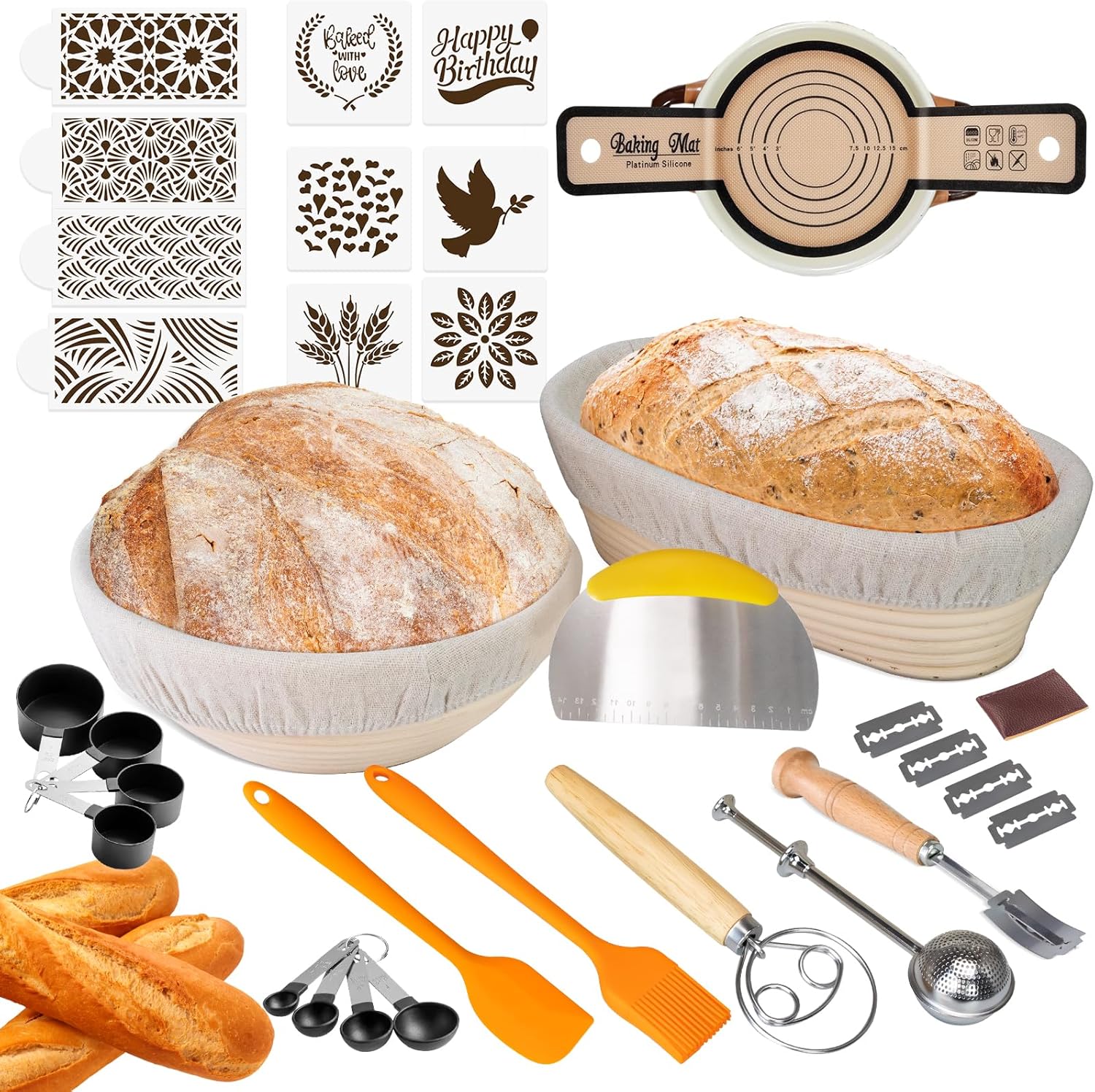 Banneton Bread Proofing Baskets, 9 Inch Round & 10 Inch Oval Sourdough Basket wi...