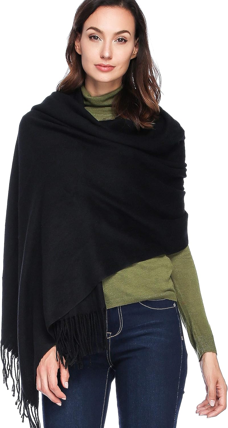 HOYAYO Wool Shawl Wraps - Extra Large Thick Soft Pashmina Scarf 01-black