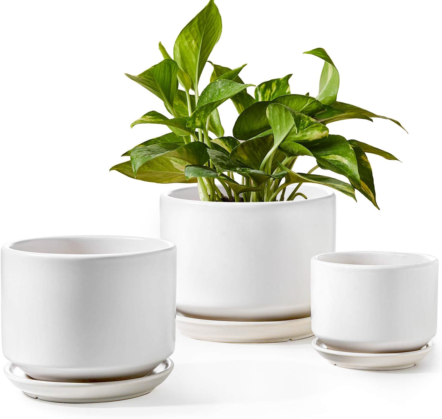 LE TAUCI Plant Pots Indoor, 4.3+5.3+6.8 Inch, Set of 3, Ceramic Planters with Dr...