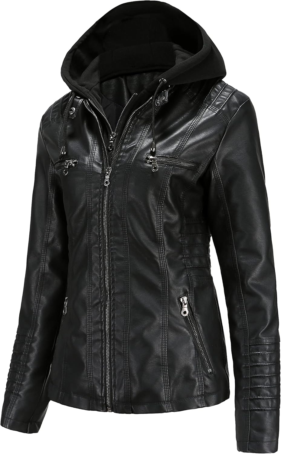 Tagoo Faux Leather Jacket Women Motorcycle Coat for Biker with Removable Hood Pl...