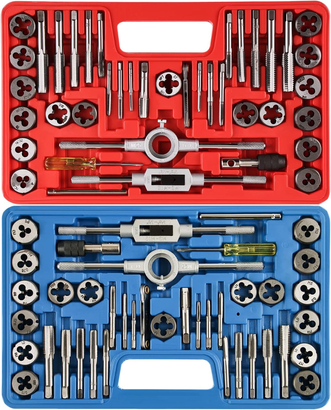 80pcs Tap and Die Set, SAE & Metric Tap Die Wrench Set, Metric Standard M3 to M1...