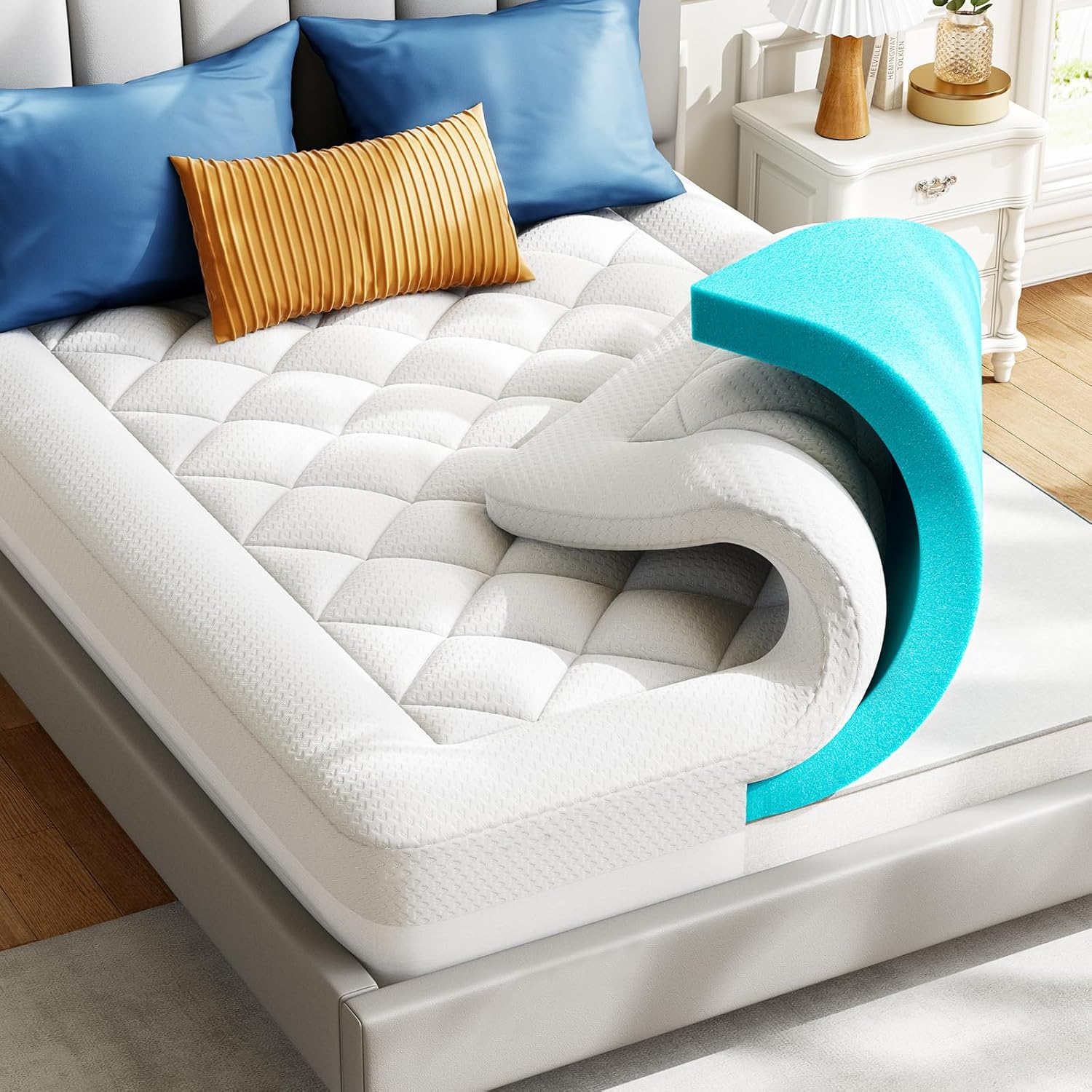 PERLECARE Dual Layer 3 Inch Memory Foam Mattress Topper Queen Size, 2 Inch Cooli...