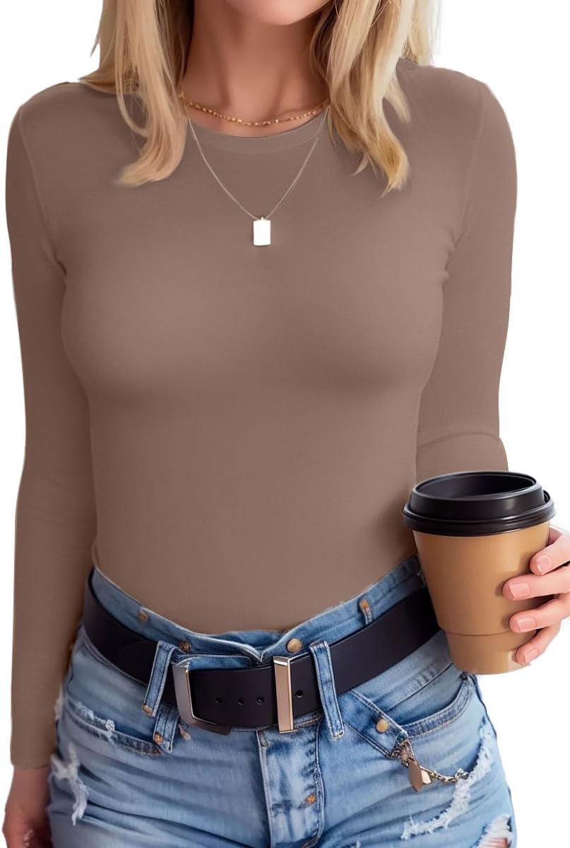 SANDERY Womens Shirt, Special Round Neck Long/Short Sleeve Tops, Innovative Ribb...