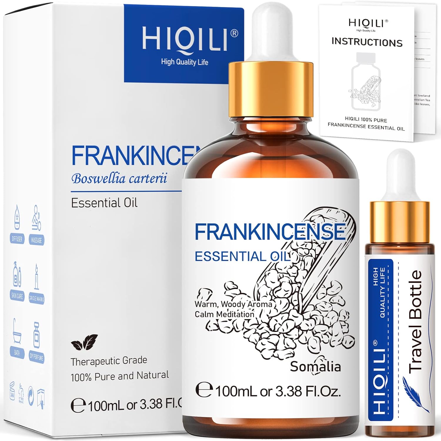 HIQILI Frankincense Essential Oil,100% Pure & Natural Undiluted,for Diffuser Med...