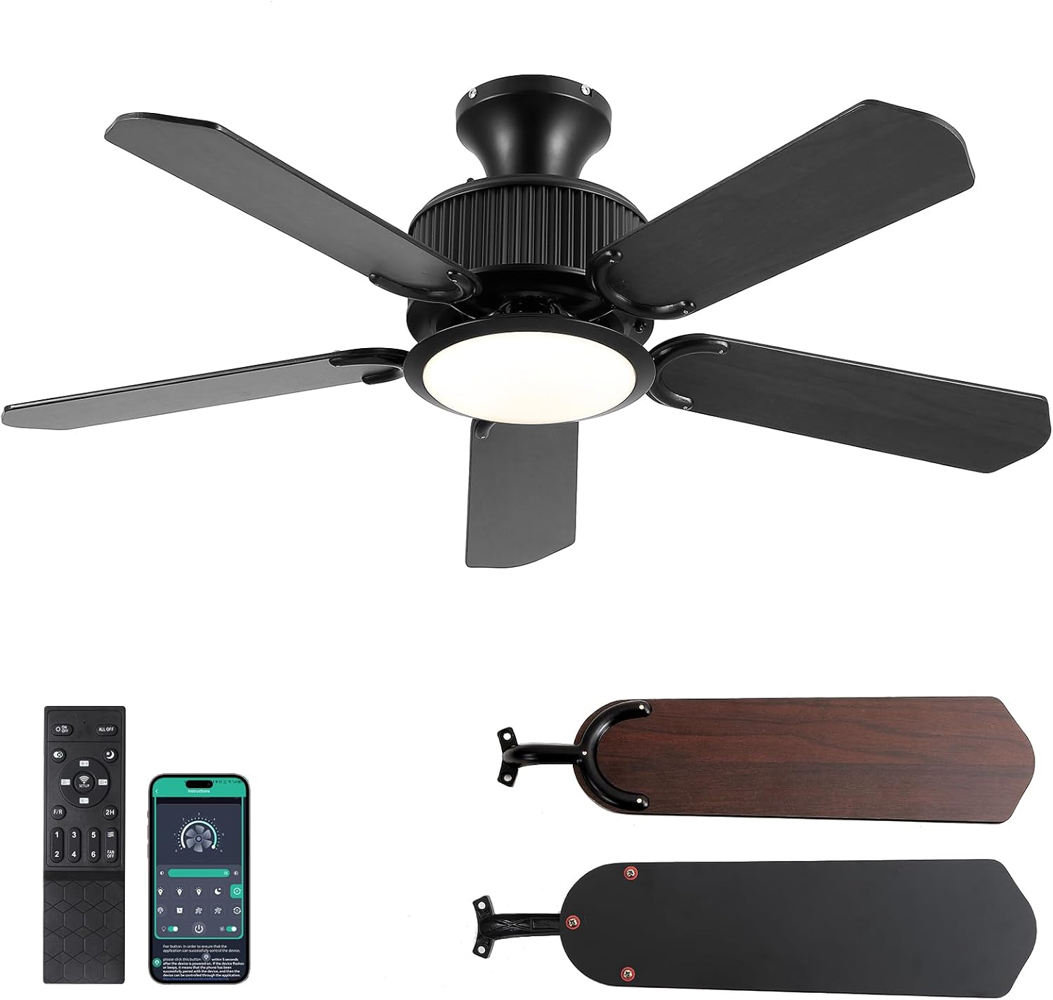 44In Low Profile Ceiling Fans with Lights and APP&Remote Control,Farmhouse Flush...
