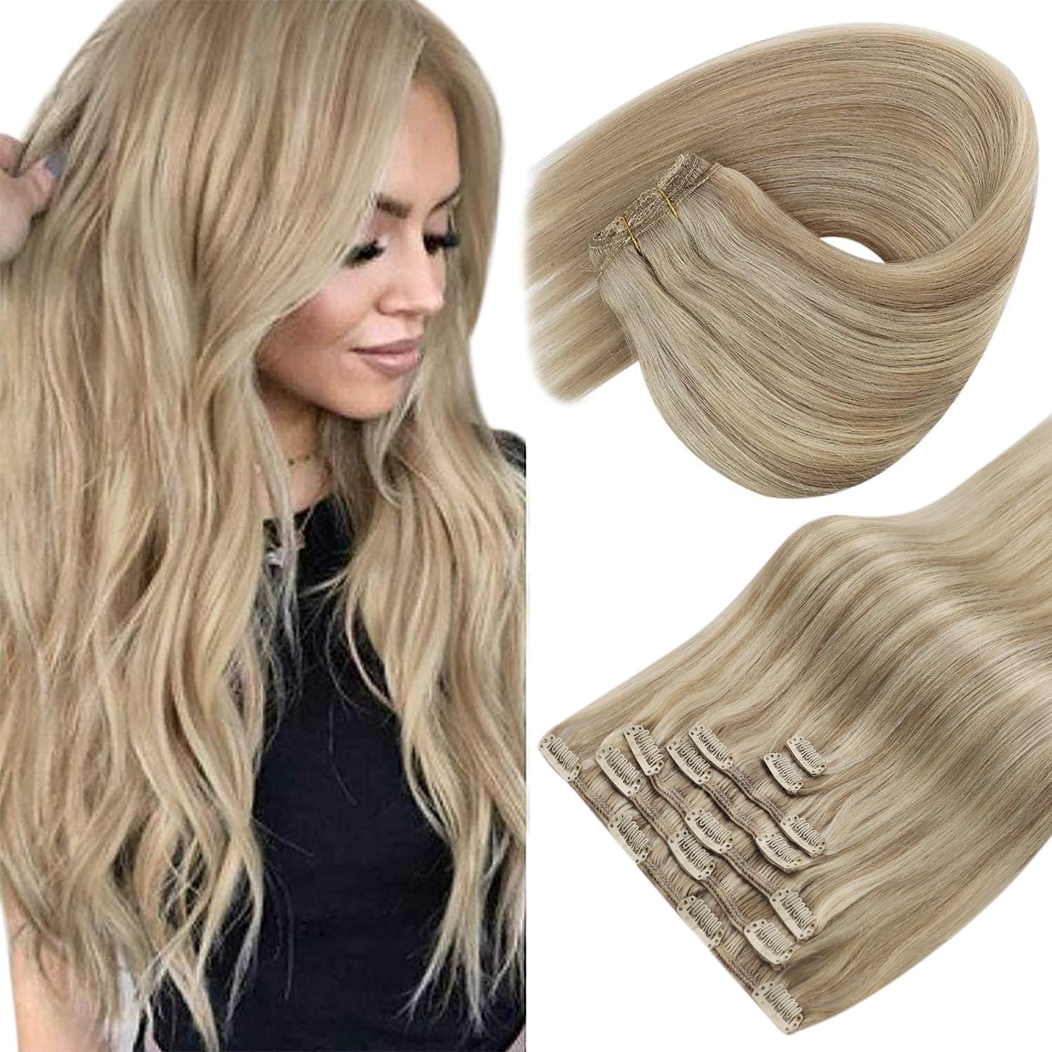 Sunny Hair Clip in Hair Extensions Straight Human Hair Clip in Extensions Remy C...