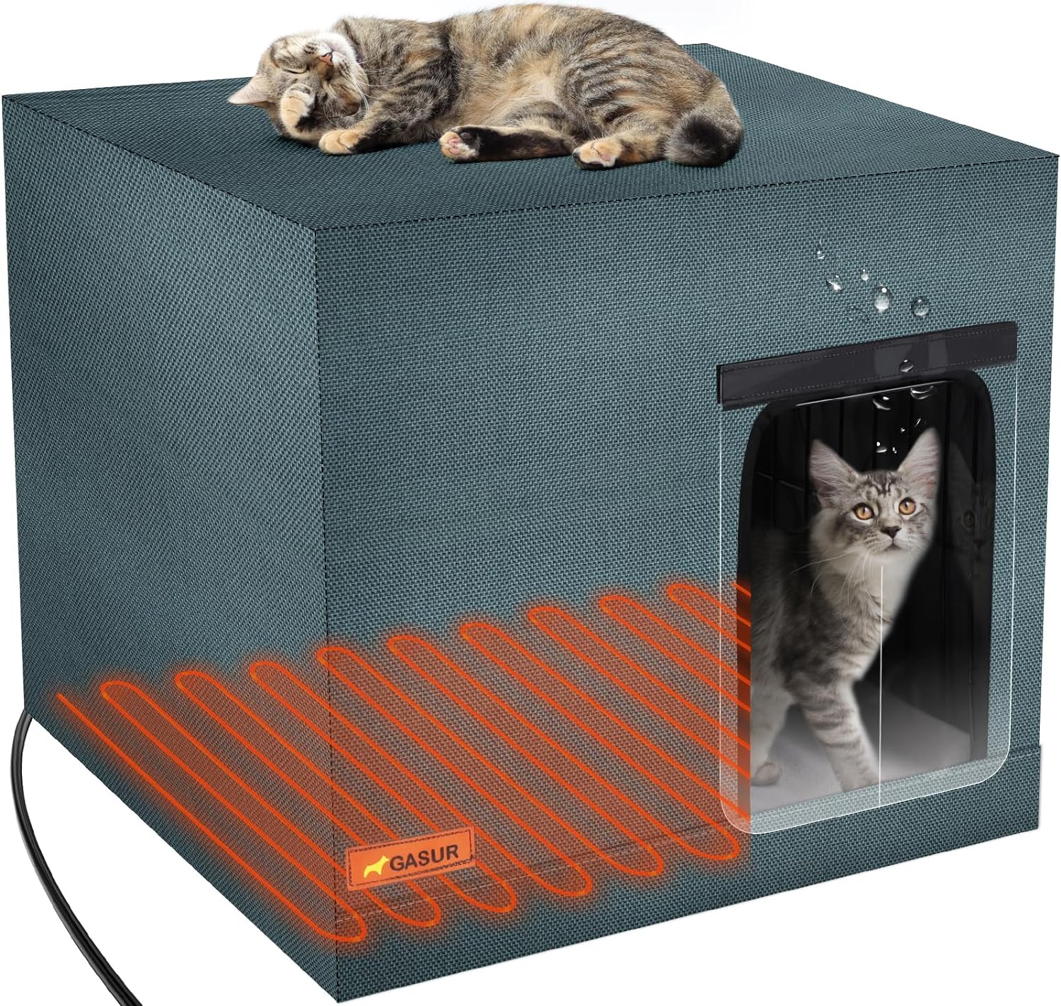 GASUR Large Heated Cat House for Outdoor Cats in Winter, Highly Elevated Base Wa...