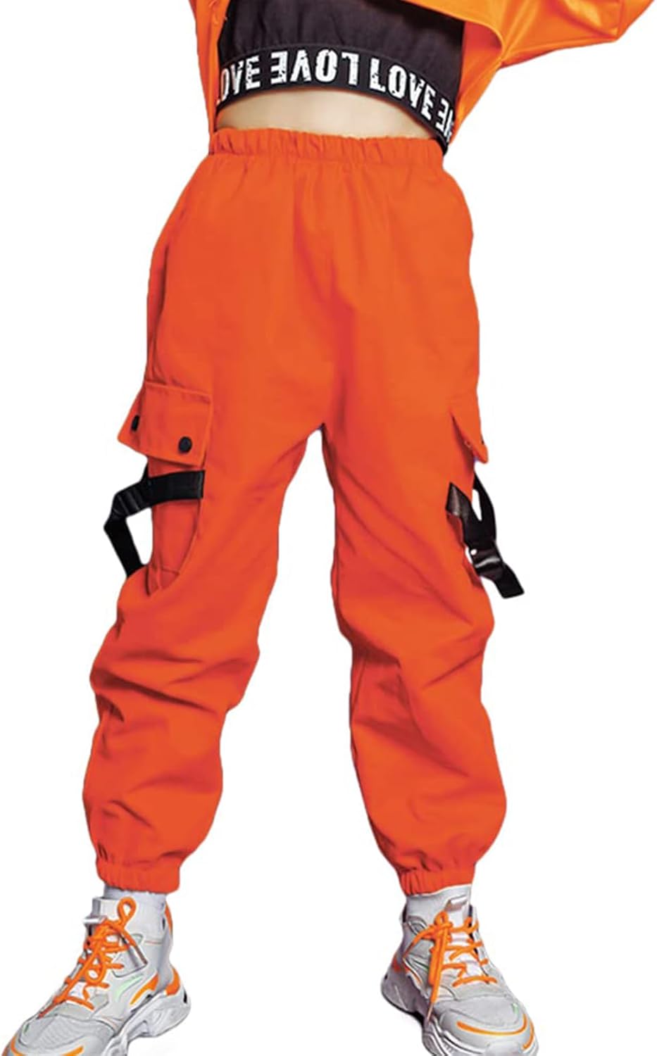 Rolanko Girls Cargo Pants, Comfortable Kids Streetwear, Unique Hip Hop Dance Cot...