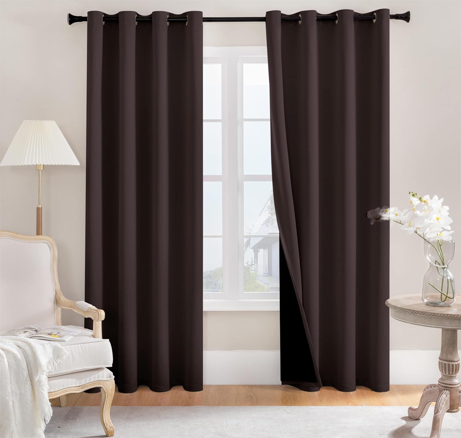 Rutterllow Complete 100% Blackout Curtain 84 Inch Length 2 Panels Set - Double L...
