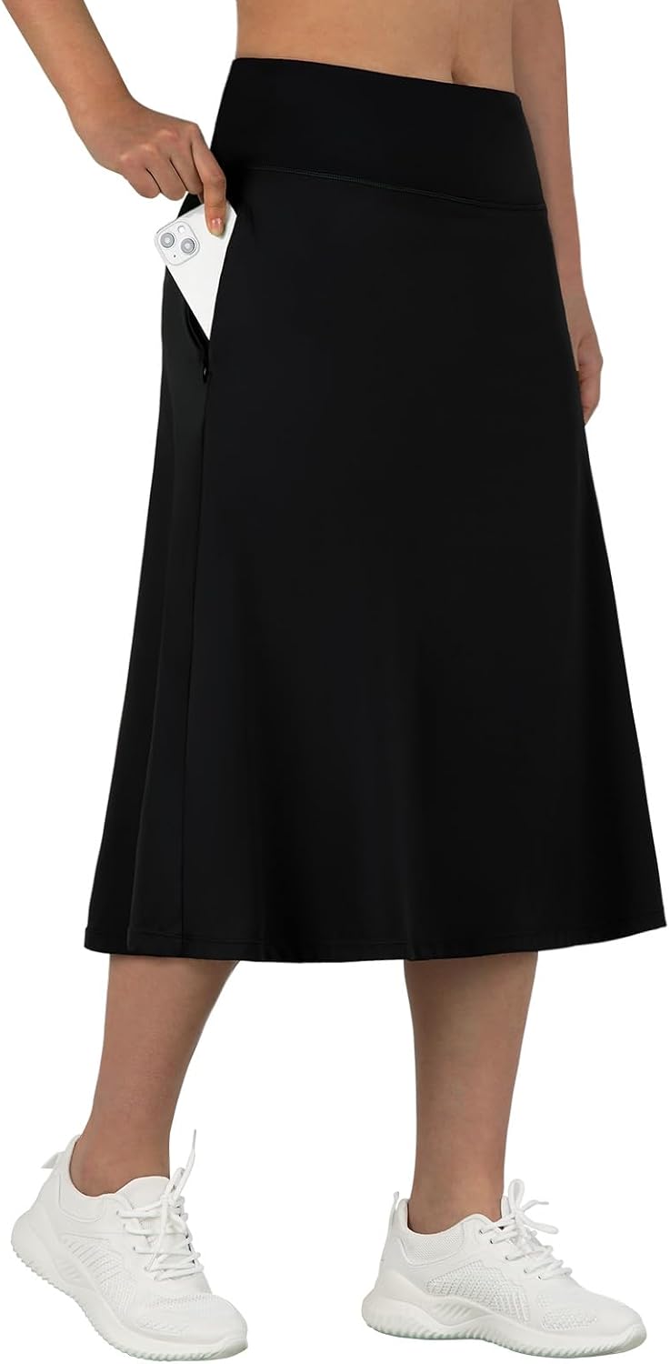 ANIVIVO Women's Midi Length Skorts Skirts with Pockets Modest Skirts 28" Long Kn...
