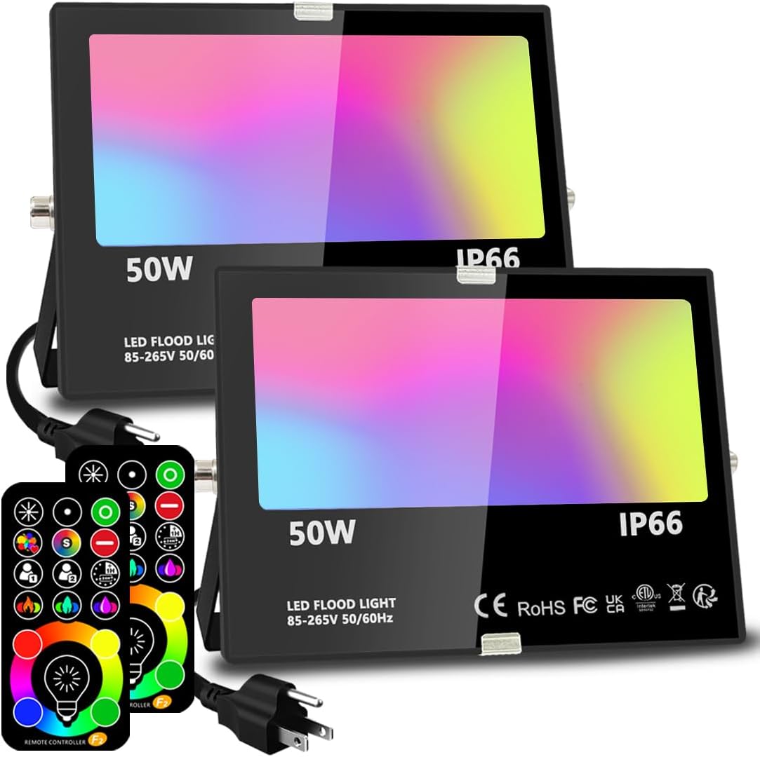 MELPO Led Flood Light 500W Equivalent, RGBW Led Outdoor Lights Colored Floodligh...