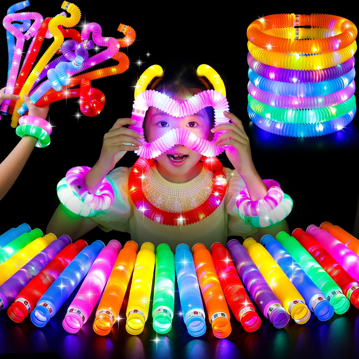 25 Pack Light Up Pop Tubes, Ultra Bright long Lasting Glow Sticks, Halloween Bul...