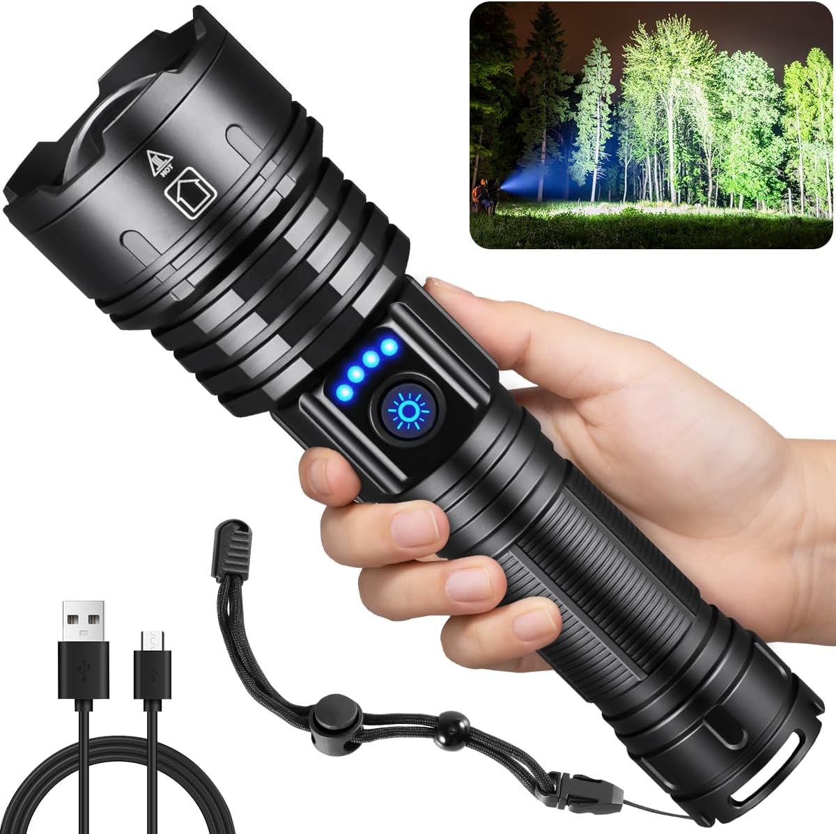 Flashlights High Lumens Rechargeable, 990000LM Super Bright Flashlight, Adjustab...
