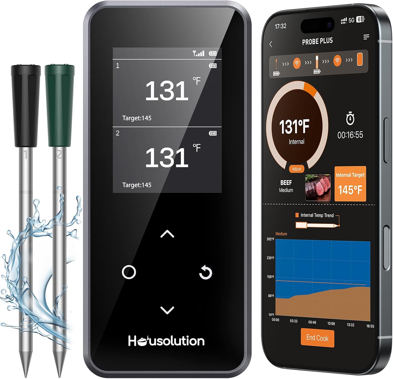 Wireless Bluetooth Meat Thermometer, Standalone Smart Base, 2 Ultra-Thin Probe,...