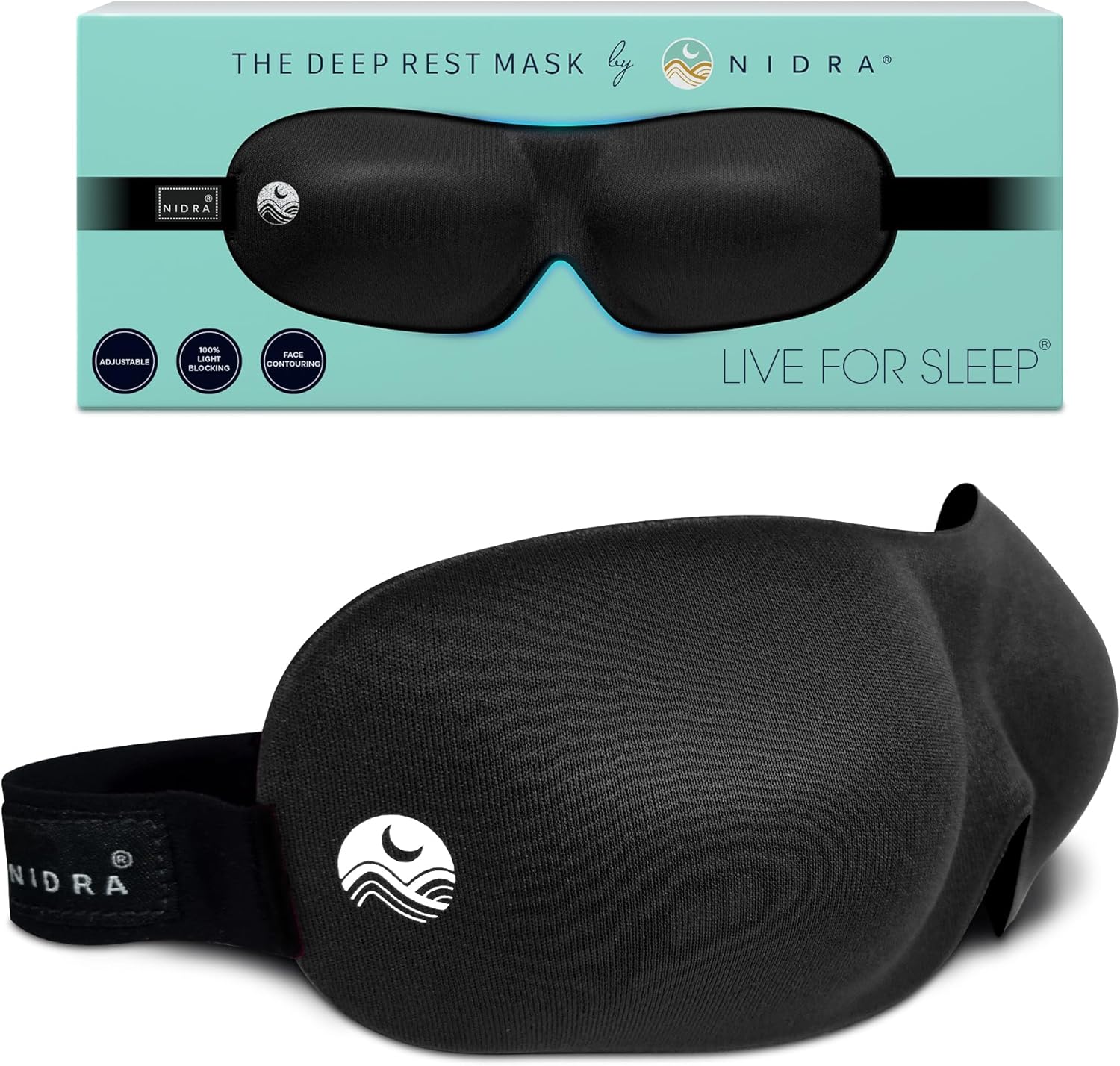 Nidra Sleep Mask for Men Women, Black 3D Blackout Sleeping Mask, Contoured Eye M...
