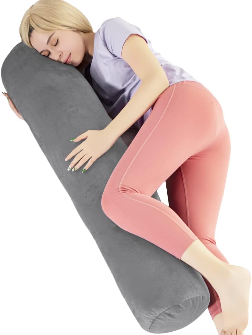 Body Pillow for Adults, Bolster Pillow with Removable Velvet Cover, Long Round C...
