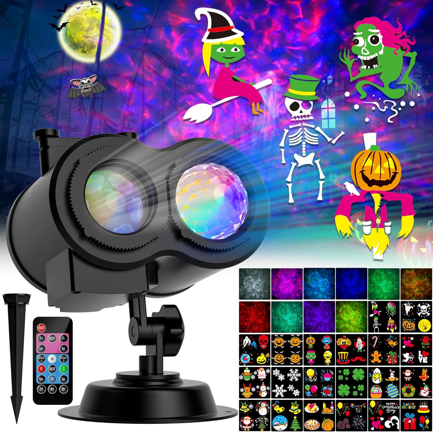 COOLWUFAN Halloween Christmas Projector Lights Outdoor, 2-in-1 Moving Patterns L...