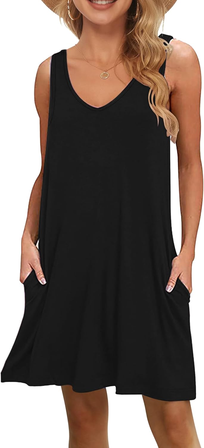 MISFAY Women's Summer Casual T Shirt Dresses Beach Cover up Tank Dress X-Large B...