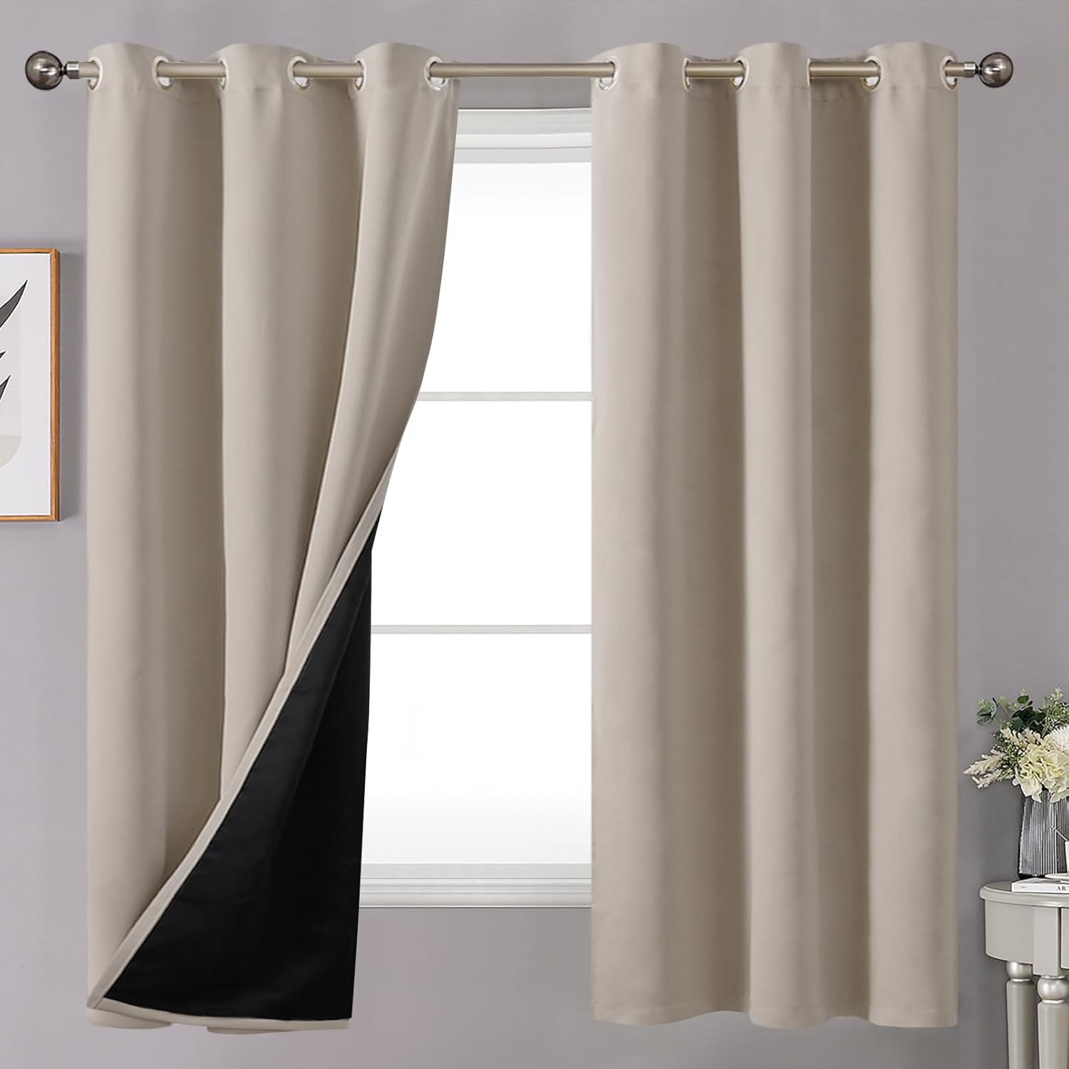 YoungsTex Light Camel 100% Blackout Curtains 63 Inches Length for Bedroom, Thick...