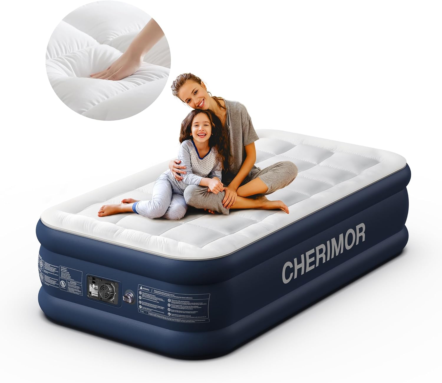 Twin Air Mattress with Built in Pump and Quilted Mattress Topper, 20" Comfort Bl...