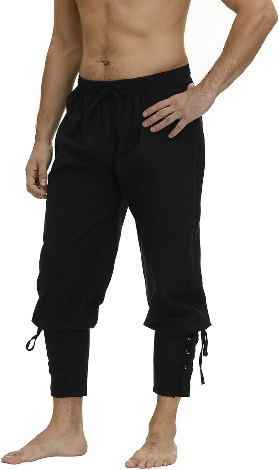 Men's Ankle Banded Cuff Renaissance Pants Medieval Viking Navigator Trousers Pir...