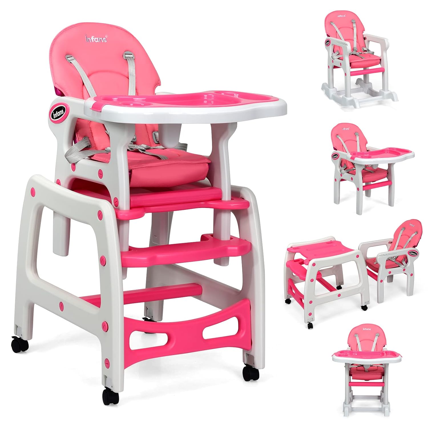 INFANS 5 in 1 Baby High Chair, Convertible Toddler Table Chair Set, Rocking Chai...