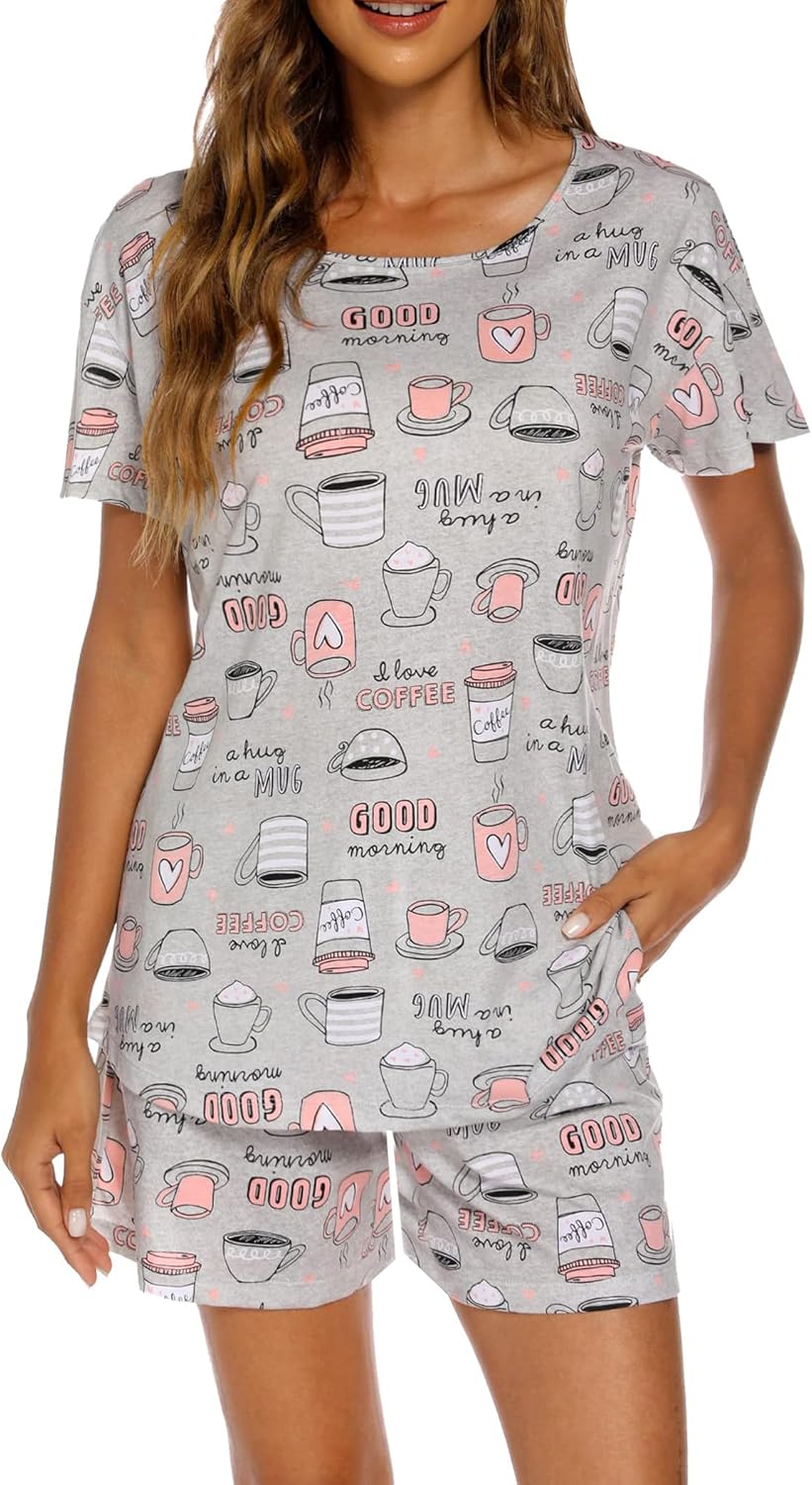 ENJOYNIGHT Cute Pajama Sets for Women Sleepwear Print Tee and Shorts Pajama Set...