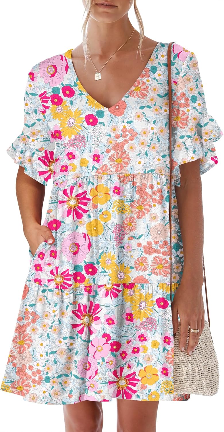 ANRABESS Women's Dress, Special Summer Trendy V Neck Ruffle Short Sleeve Dress,...
