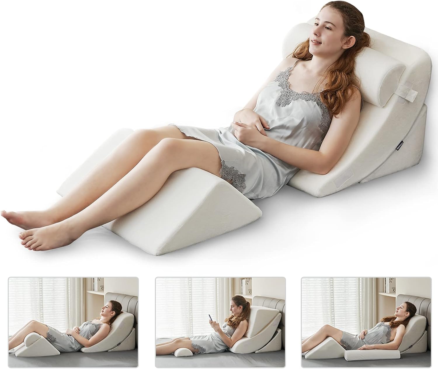Ganaver 4pcs Orthopedic Bed Wedge Pillow Set Post Surgery Relaxing Back Adjustab...