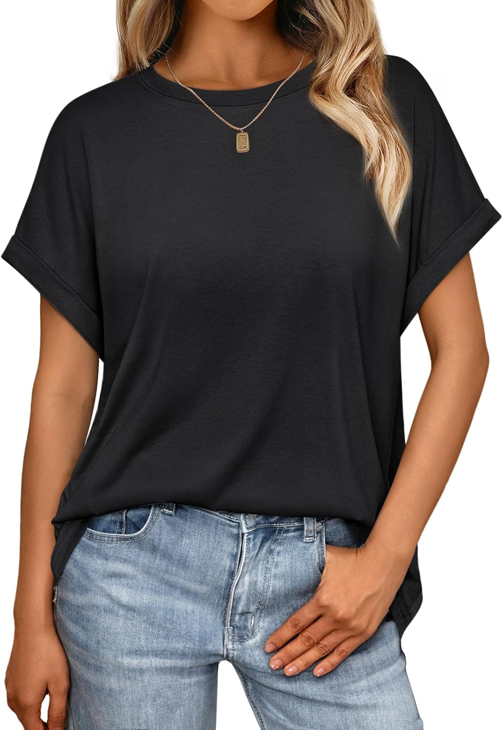 AUTOMET Womens Tops Oversized Business Casual Shirts Loose Fit Short Sleeve Tshi...