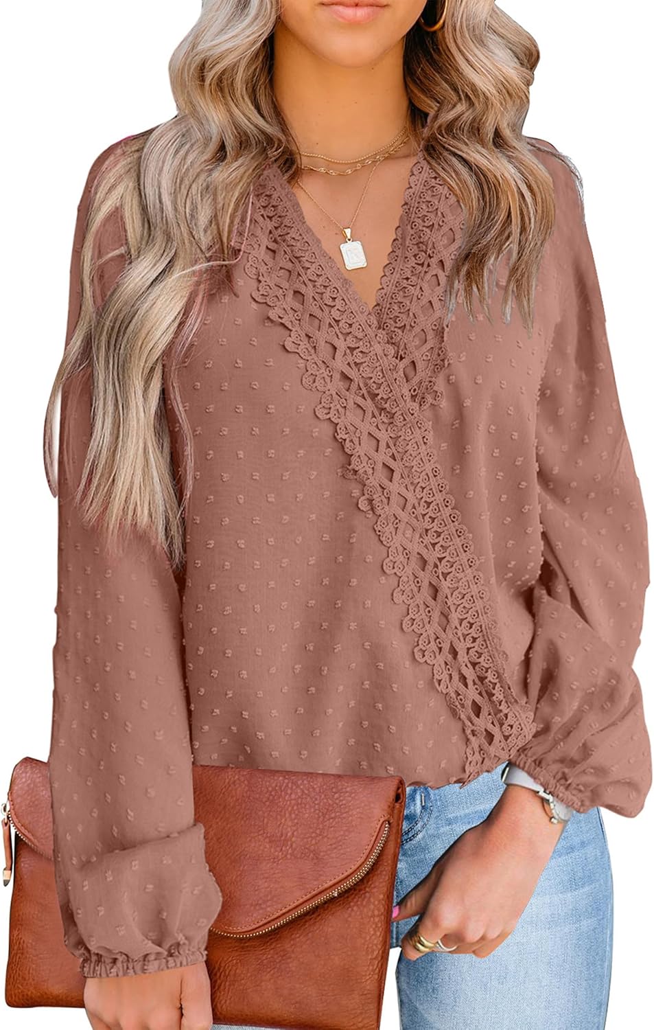 LOLONG Womens Tops Short/Long Sleeve V Neck Chiffon Blouses Dressy Casual Pom Po...