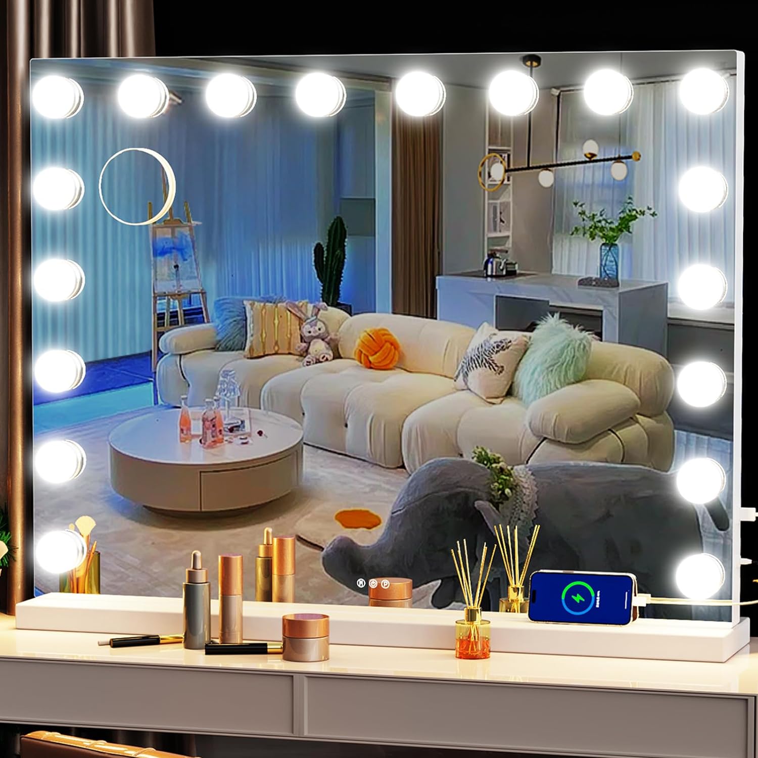 Vanity Mirror with Lights, 32 x 24 Tabletop Hollyhood Makeup Mirror, Hollywood L...